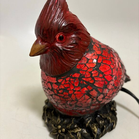 Petite Cardinal Stained Glass Mosaic Accent Boudoir Lamp Nightlight 6.5” (1001B) - Picture 2 of 8